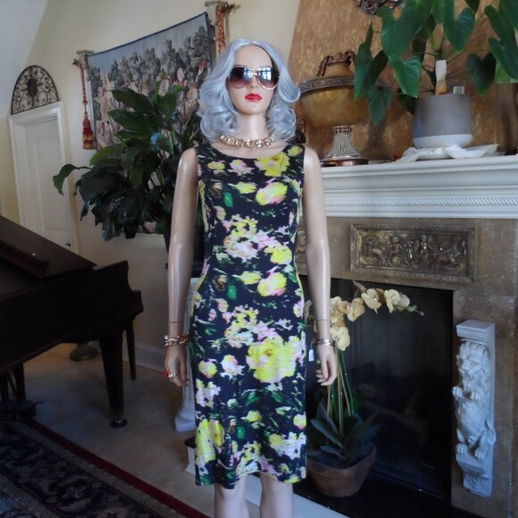 Erdem Black & Yellow Multi Abstract Print Sheath Dress Size 4 - Picture 2 of 16